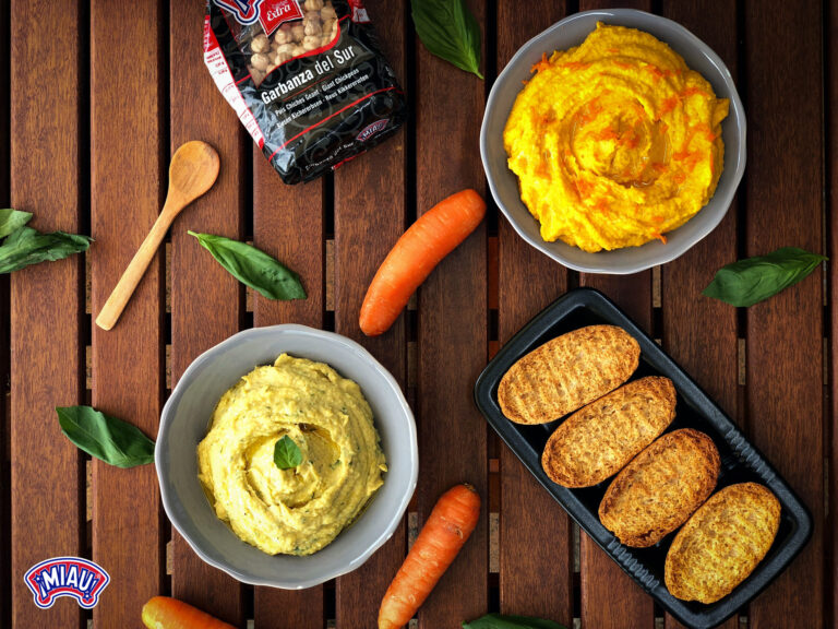 Hummus de albahaca y Hummus de zanahoria