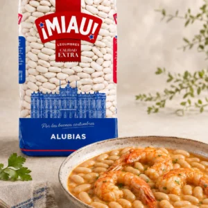 Alubias blancas MIAU con gambas en cazuela
