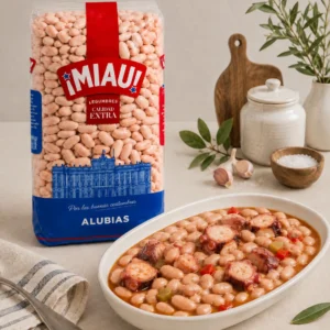 Alubias canela MIAU con pulpo y pimientos