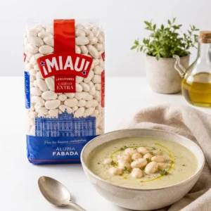 Crema de alubias fabada MIAU con aceite de oliva