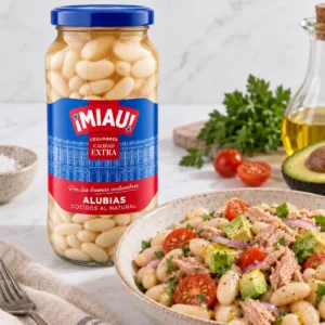 Ensalada de alubias cocidas MIAU con atún y aguacate
