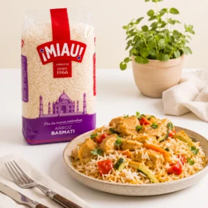 Pollo al curry con arroz basmati MIAU y verduras