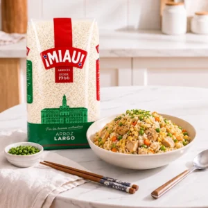Arroz largo MIAU frito con pollo, guisantes y zanahoria