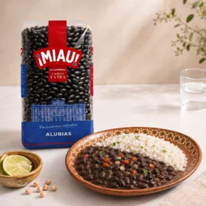Frijoles negros MIAU guisados con arroz blanco