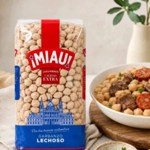 Guiso de garbanzos lechosos MIAU con carne y chorizo