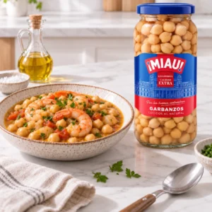 Garbanzos cocidos MIAU con gambas