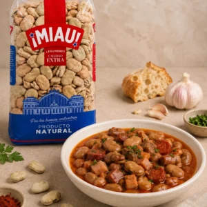 Habas MIAU guisadas con chorizo y panceta