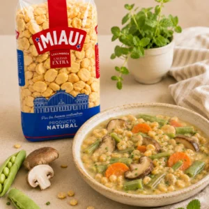 Guiso de habas partidas MIAU con setas y verduras