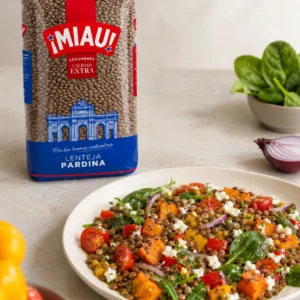 Ensalada de lentejas pardinas MIAU con calabaza, pimientos y feta