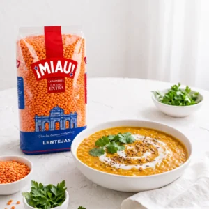 Crema de lentejas rojas MIAU con comino y yogur