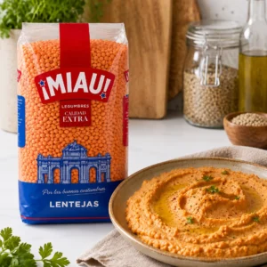 Hummus de lentejas rojas MIAU con aceite de oliva