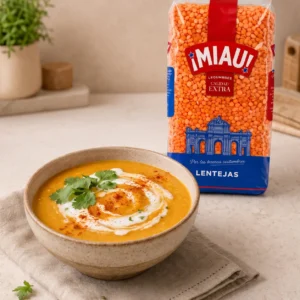 Crema de lenteja roja partida MIAU con cilantro y pimenton