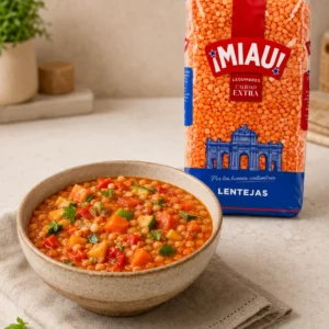 Guiso de lenteja roja partida MIAU con verduras