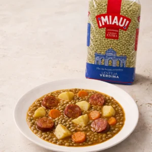 Guiso de lentejas verdinas MIAU con chorizo, patata y zanahoria