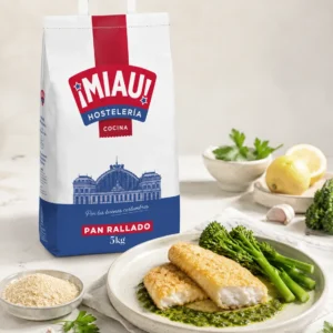 Bacalao empanado con pan rallado MIAU Hosteleria 5 kg y brocoli