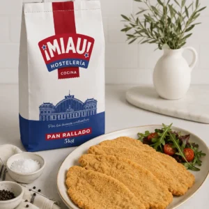 Filetes empanados con pan rallado MIAU Hosteleria 5 kg y ensalada