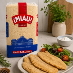 Filetes empanados con pan rallado MIAU y ensalada